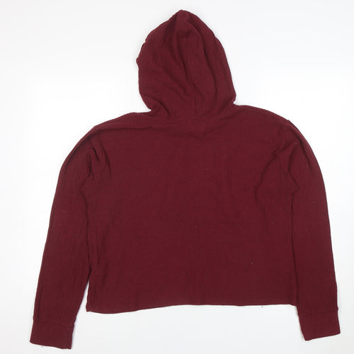 Hollister Women’s Burgundy Pullover Hoodie Medium Ribbed Knit Casual