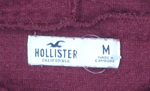 Hollister Women’s Burgundy Pullover Hoodie Medium Ribbed Knit Casual