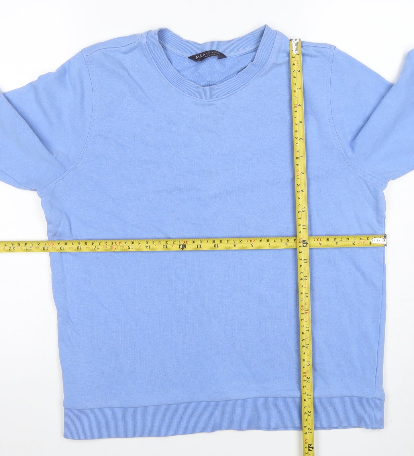 Marks and Spencer Women Blue Size 14 Cotton Blend Pullover Sweatshirt