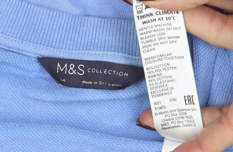 Marks and Spencer Women Blue Size 14 Cotton Blend Pullover Sweatshirt