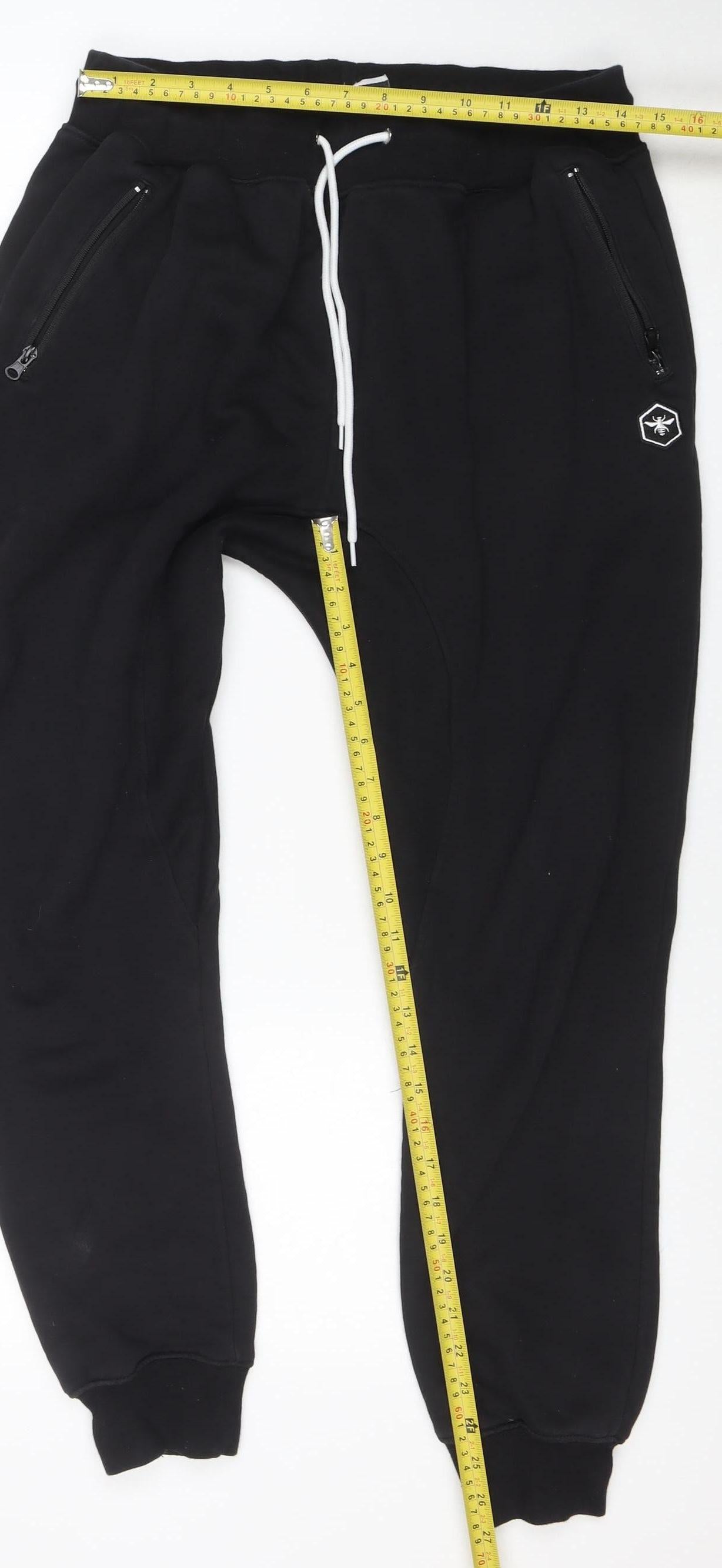 Bee Inspired Men Black L Jogger Sweatpants 100% Cotton Drawstring