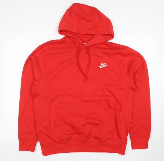 Nike Mens Red Pullover Hoodie Size M Hooded Fleece Sweatshirt