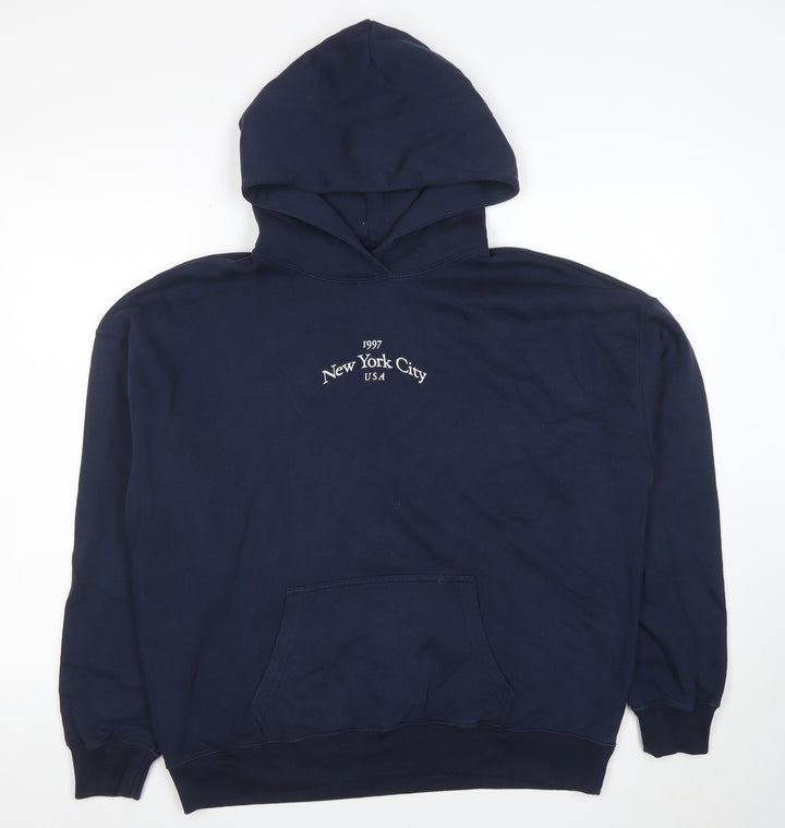 Hollister Men's Blue Pullover Hoodie M New York City Graphic Fleece