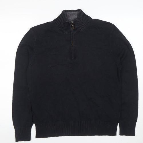 Eddie Bauer Men’s Black 1/4 Zip Cotton Cashmere Jumper Size S
