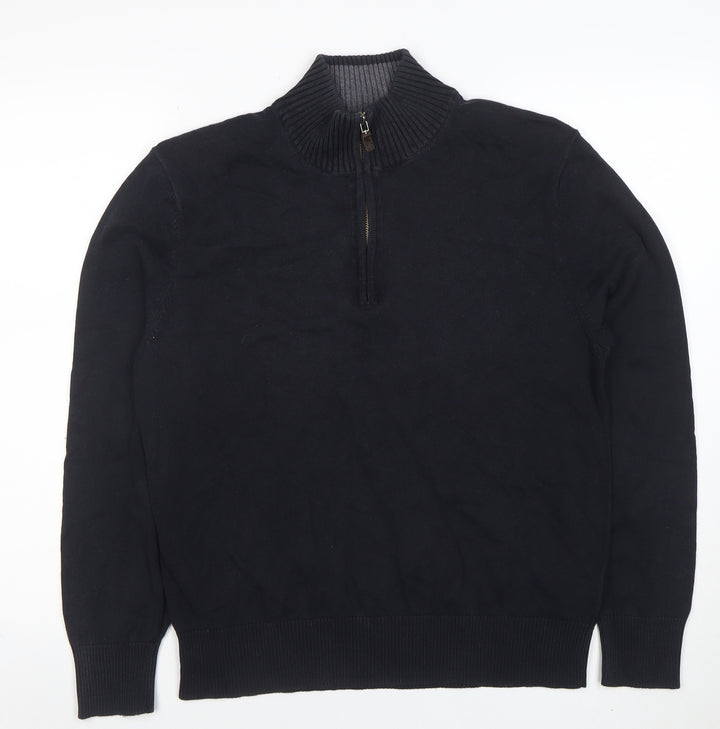 Eddie Bauer Men’s Black 1/4 Zip Cotton Cashmere Jumper Size S