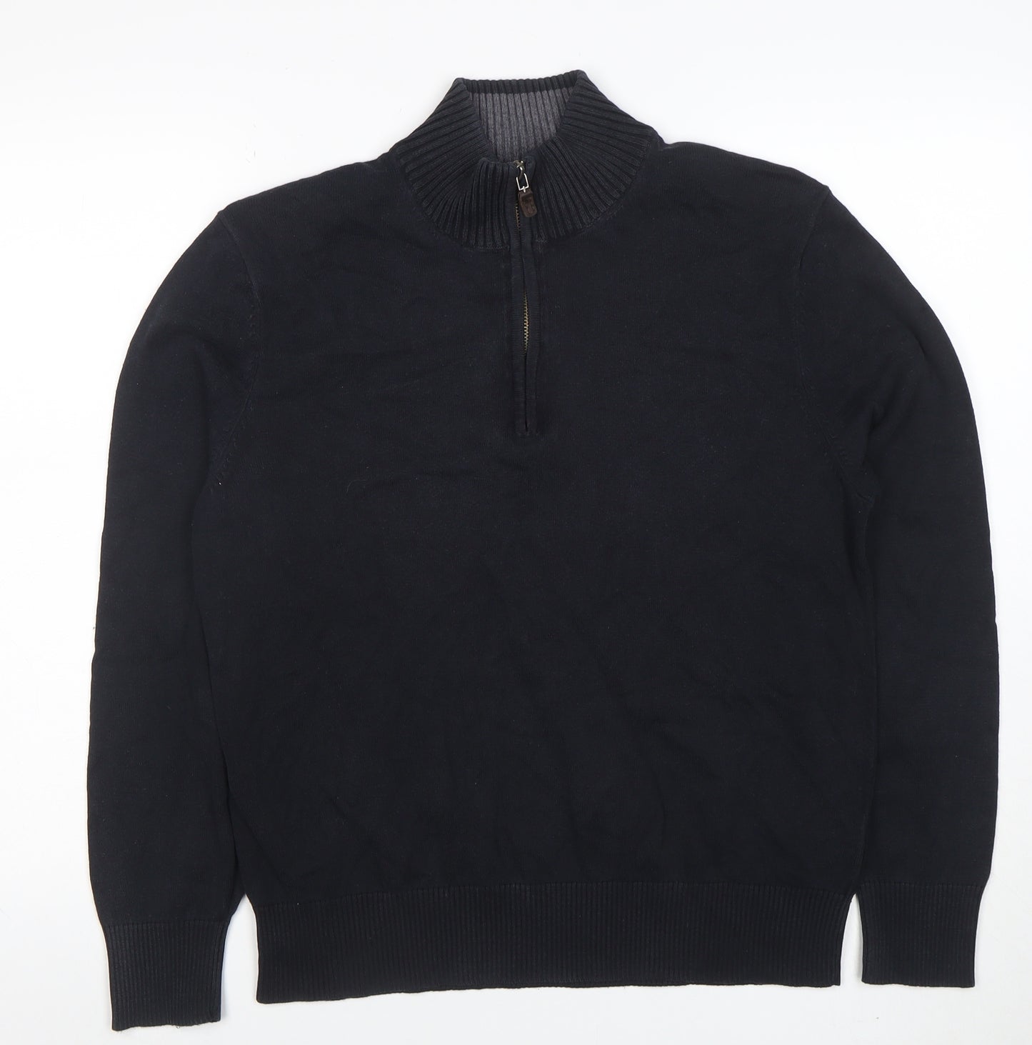 Eddie Bauer Men’s Black 1/4 Zip Cotton Cashmere Jumper Size S