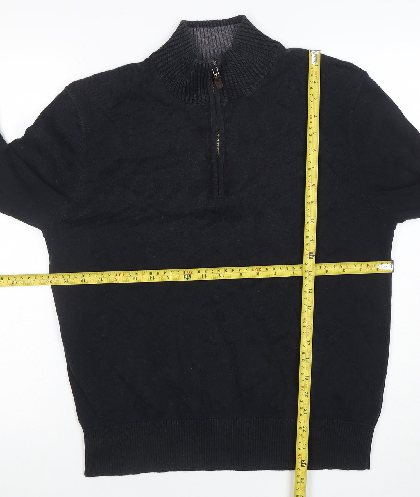 Eddie Bauer Men’s Black 1/4 Zip Cotton Cashmere Jumper Size S