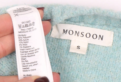 Monsoon Women’s Blue Cable Knit Crew Neck Jumper Size S