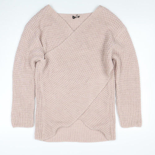 LUCA VANNUCCI Women Beige XL Wrap Chunky Knit V-Neck Jumper