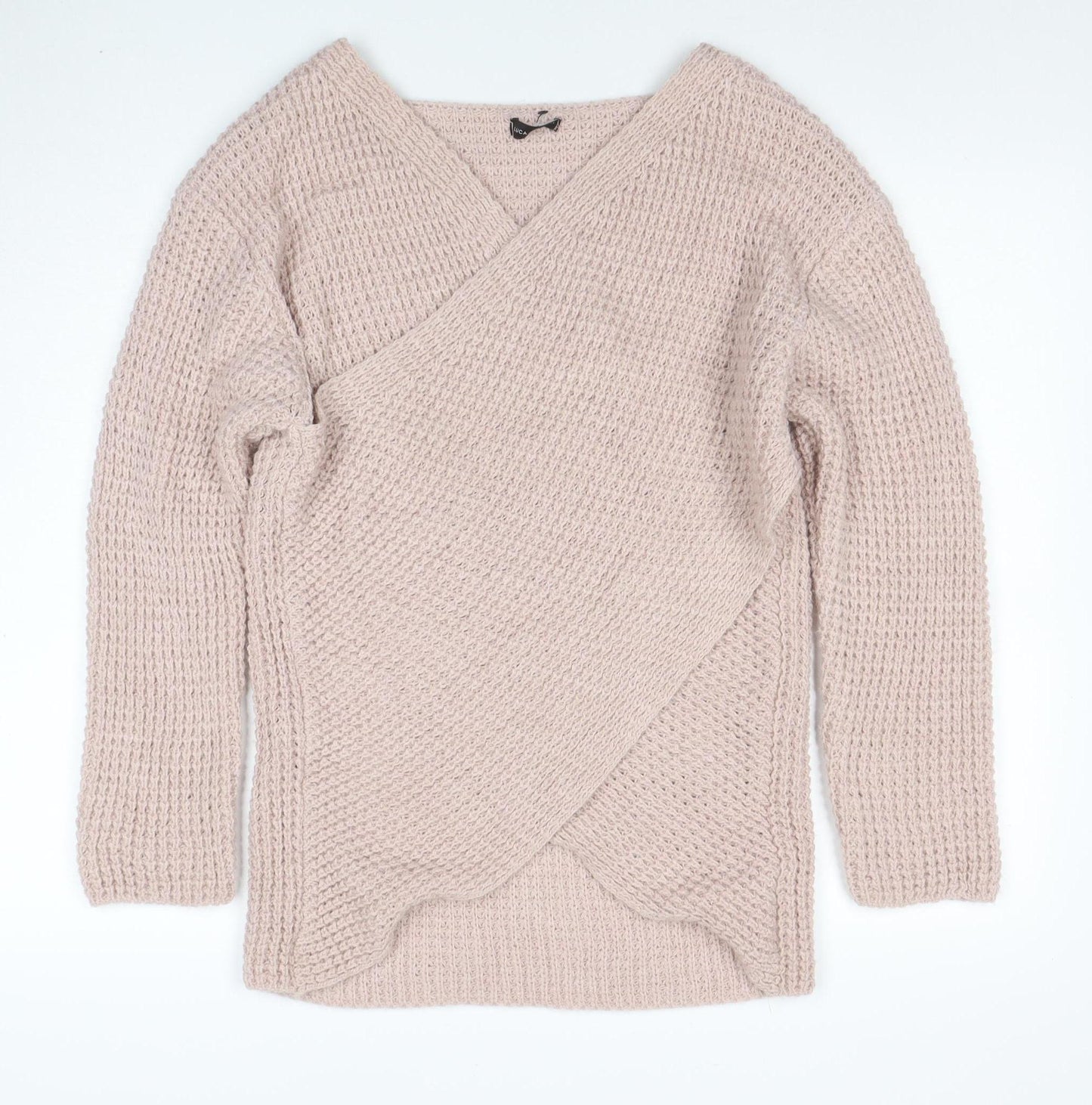 LUCA VANNUCCI Women Beige XL Wrap Chunky Knit V-Neck Jumper