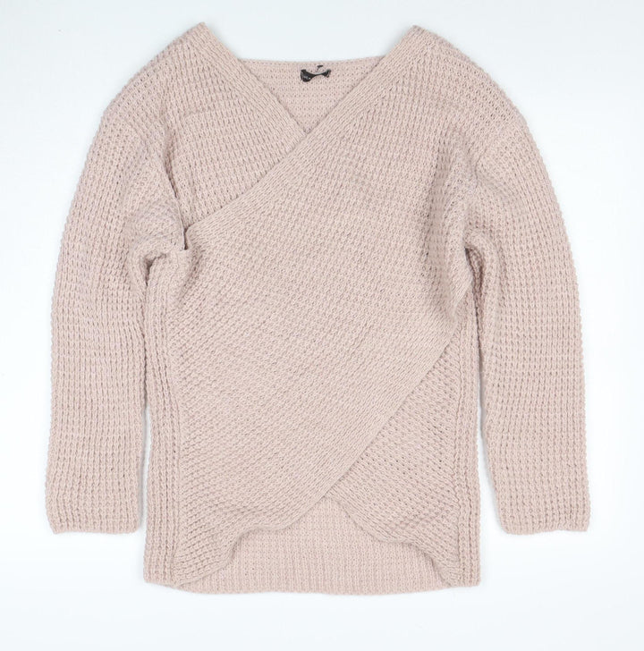 LUCA VANNUCCI Women Beige XL Wrap Chunky Knit V-Neck Jumper