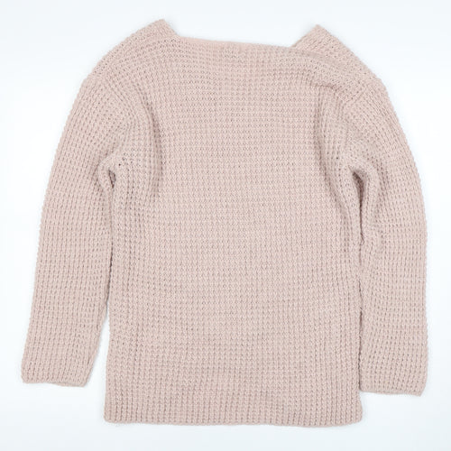 LUCA VANNUCCI Women Beige XL Wrap Chunky Knit V-Neck Jumper