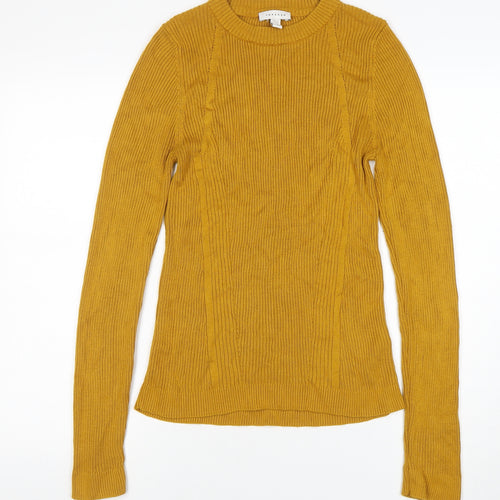 Topshop Women Yellow Ribbed Long Sleeve Slim Fit Pullover Jumper Size L