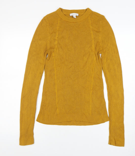 Topshop Women Yellow Ribbed Long Sleeve Slim Fit Pullover Jumper Size L