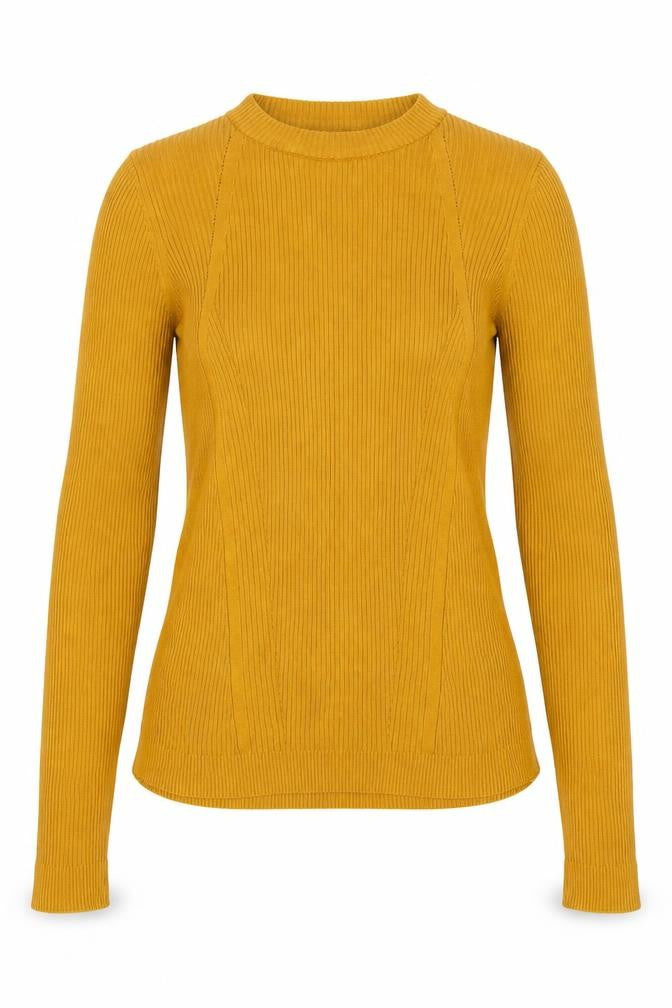 Topshop Women Yellow Ribbed Long Sleeve Slim Fit Pullover Jumper Size L