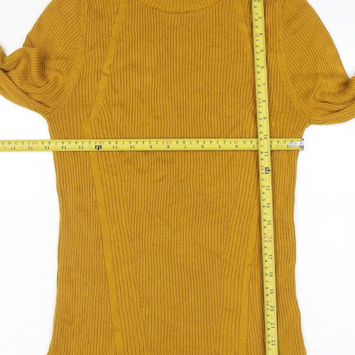 Topshop Women Yellow Ribbed Long Sleeve Slim Fit Pullover Jumper Size L