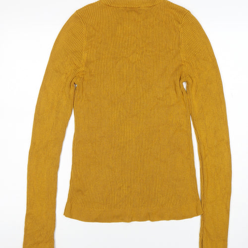 Topshop Women Yellow Ribbed Long Sleeve Slim Fit Pullover Jumper Size L