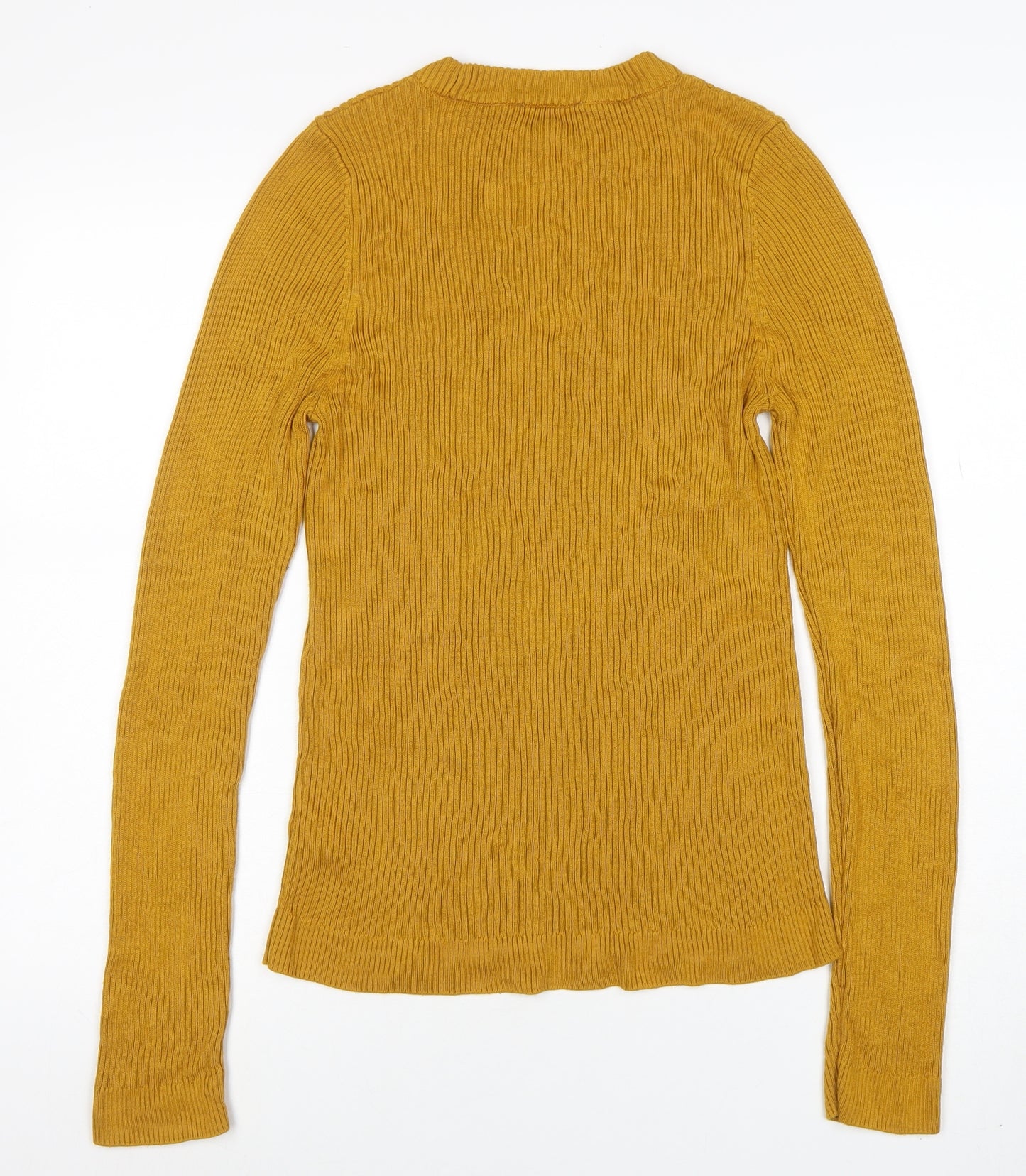 Topshop Women Yellow Ribbed Long Sleeve Slim Fit Pullover Jumper Size L