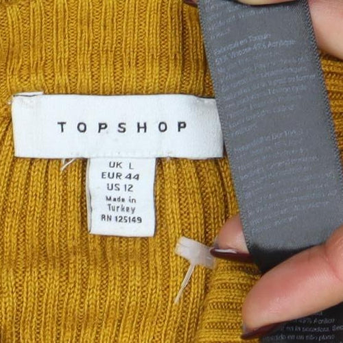 Topshop Women Yellow Ribbed Long Sleeve Slim Fit Pullover Jumper Size L