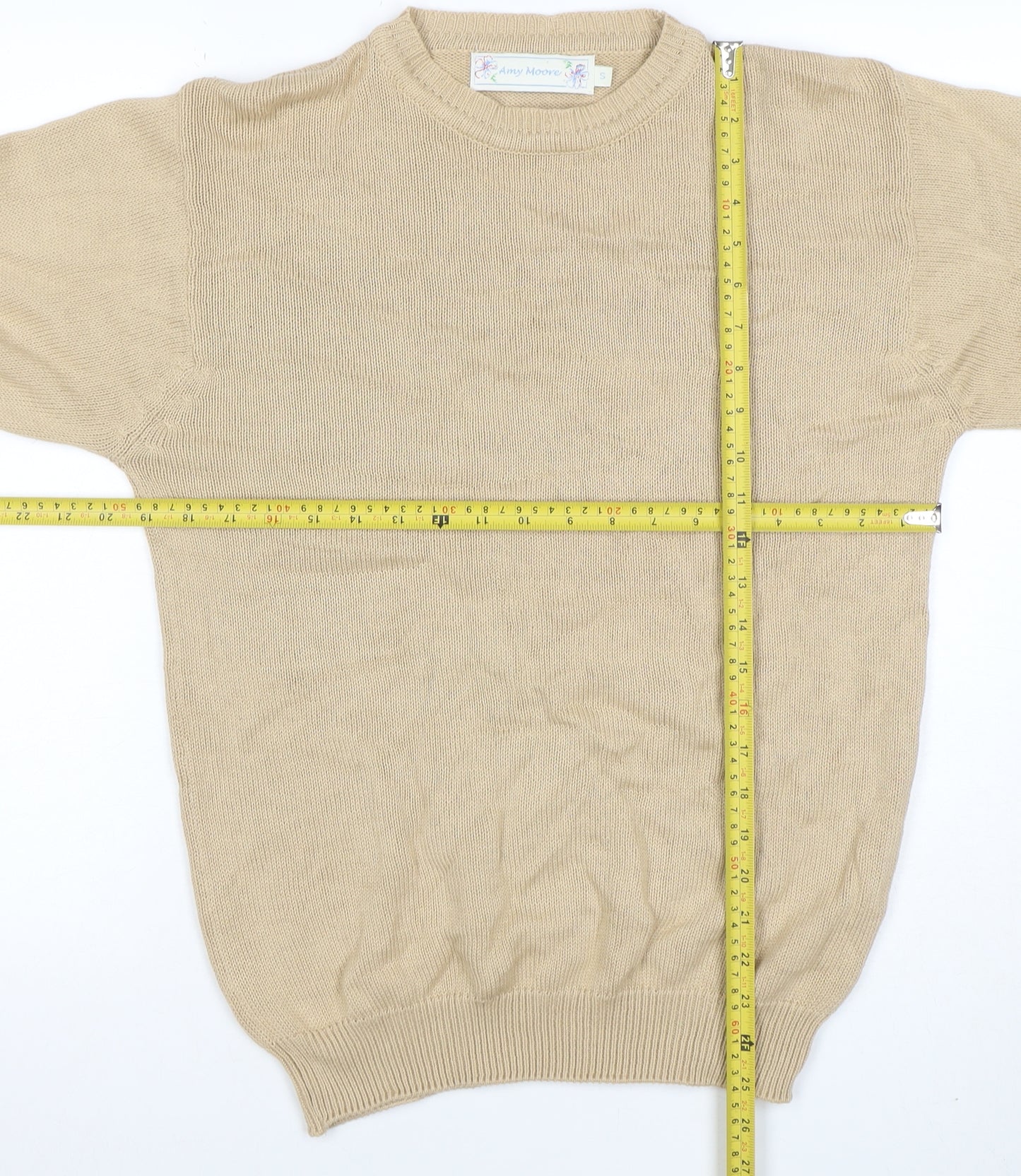 Amy Moore Women's Beige Cotton Crew Neck Jumper Size S