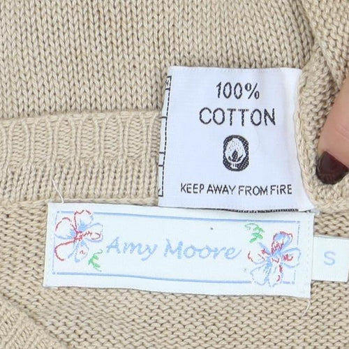 Amy Moore Women's Beige Cotton Crew Neck Jumper Size S