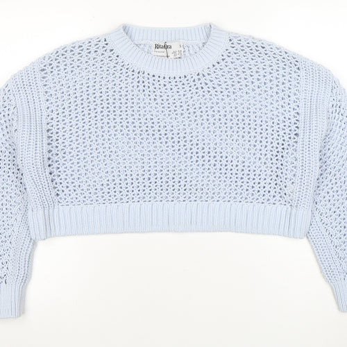 Primark Women Blue Open-Knit Relaxed Pullover Jumper Size S