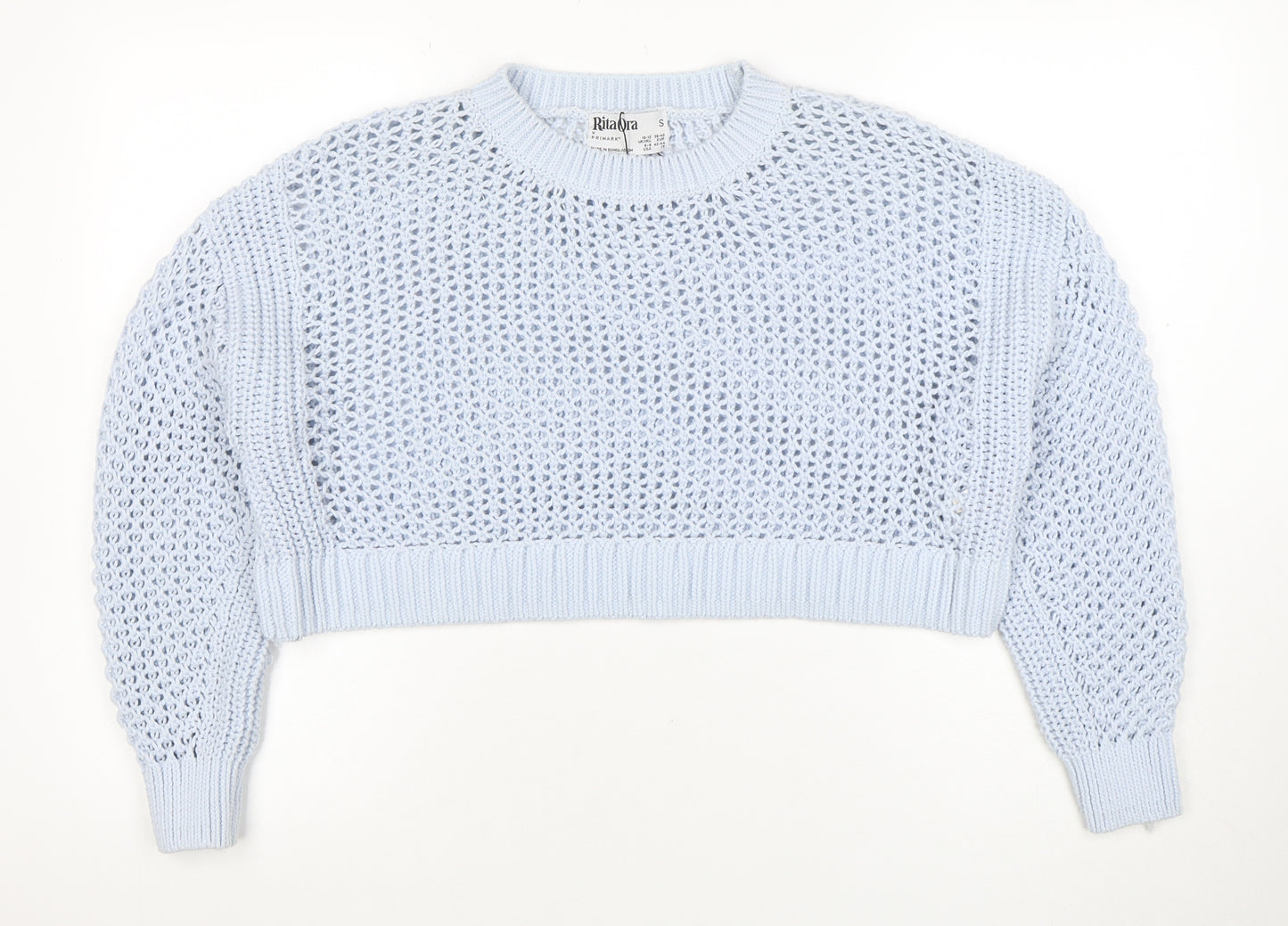 Primark Women Blue Open-Knit Relaxed Pullover Jumper Size S