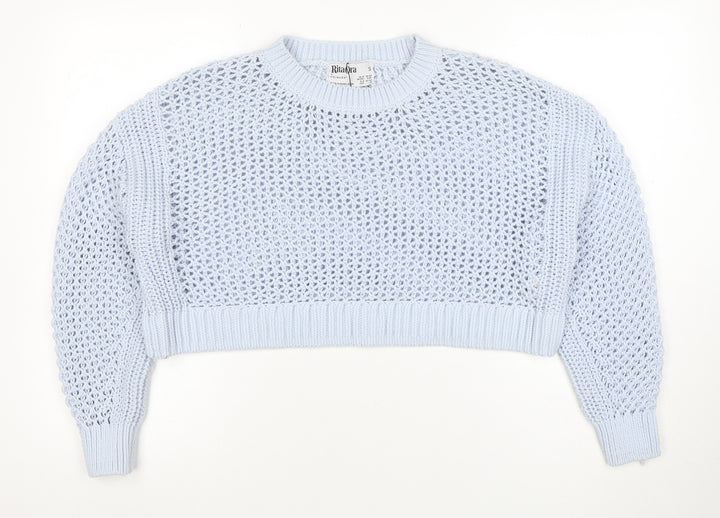 Primark Women Blue Open-Knit Relaxed Pullover Jumper Size S