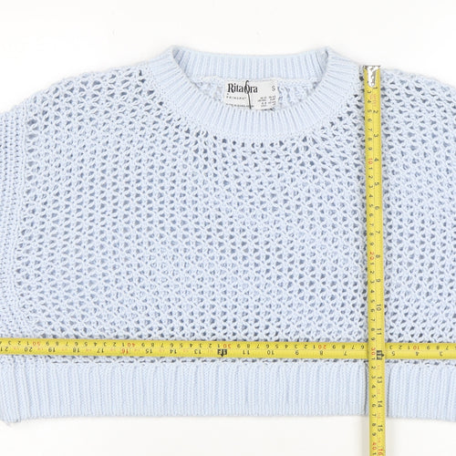Primark Women Blue Open-Knit Relaxed Pullover Jumper Size S