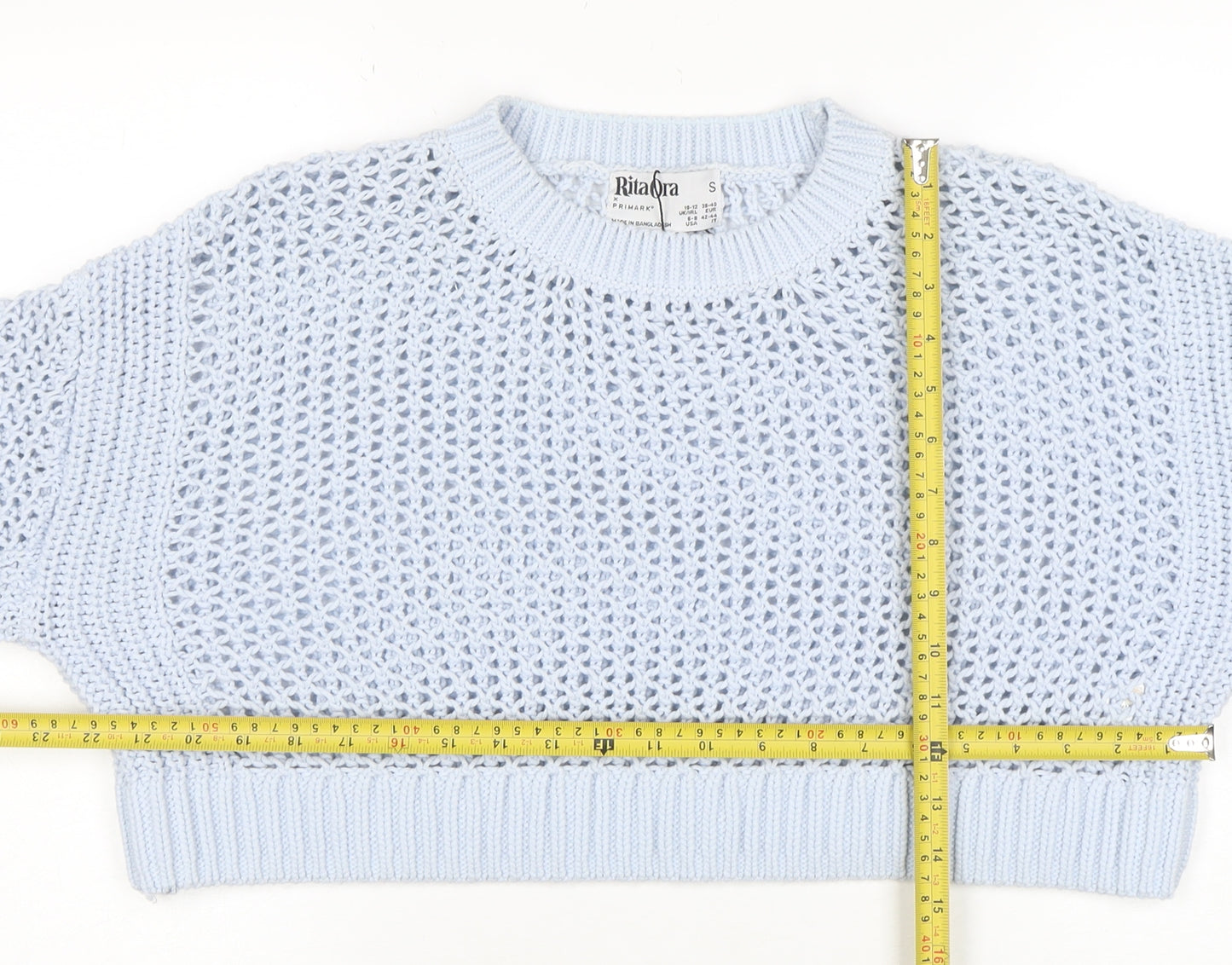 Primark Women Blue Open-Knit Relaxed Pullover Jumper Size S