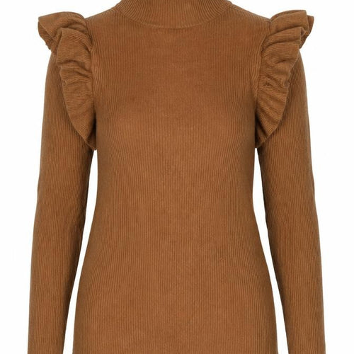 F&F Women’s Brown Ruffle High Neck Long Sleeve Pullover Jumper Size 10