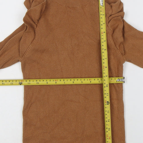 F&F Women’s Brown Ruffle High Neck Long Sleeve Pullover Jumper Size 10