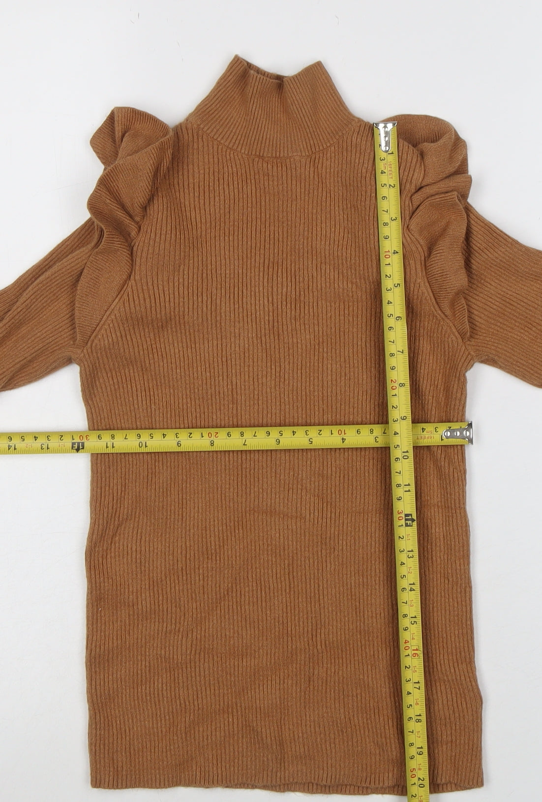 F&F Women’s Brown Ruffle High Neck Long Sleeve Pullover Jumper Size 10