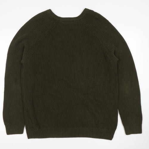 Tu Men Green Cotton Crew Neck Chunky Knit Jumper L
