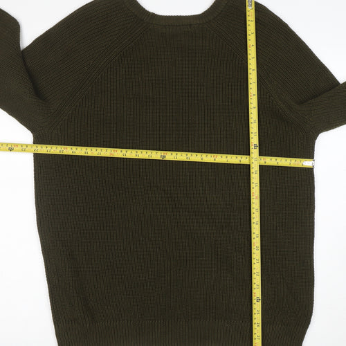 Tu Men Green Cotton Crew Neck Chunky Knit Jumper L