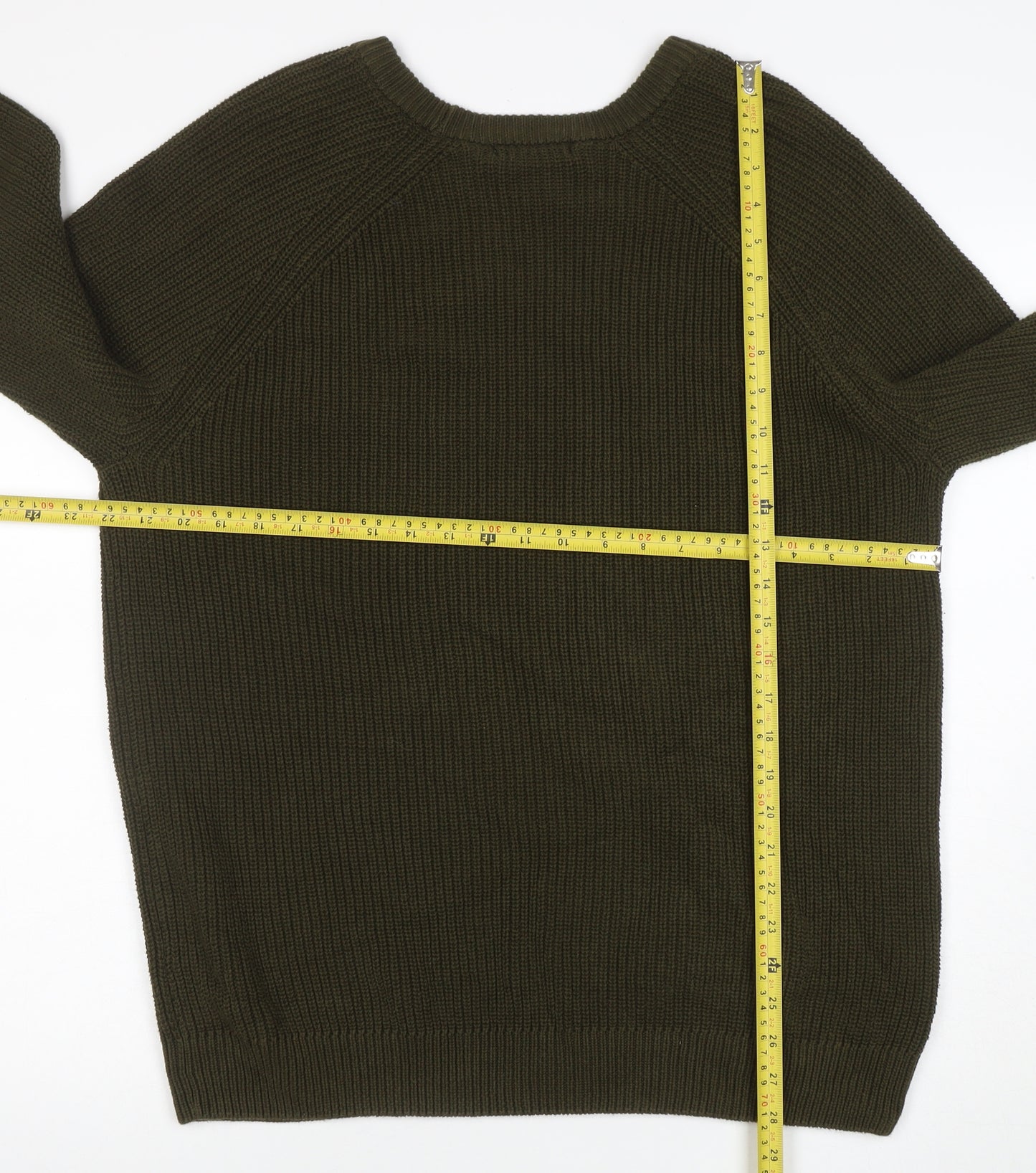 Tu Men Green Cotton Crew Neck Chunky Knit Jumper L