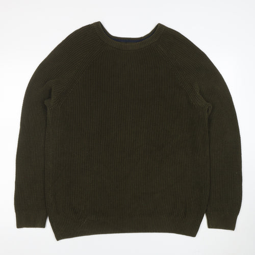 Tu Men Green Cotton Crew Neck Chunky Knit Jumper L