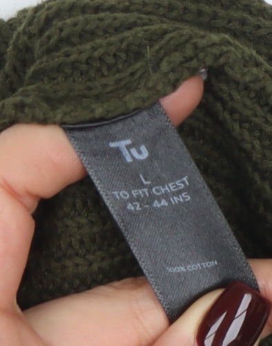 Tu Men Green Cotton Crew Neck Chunky Knit Jumper L