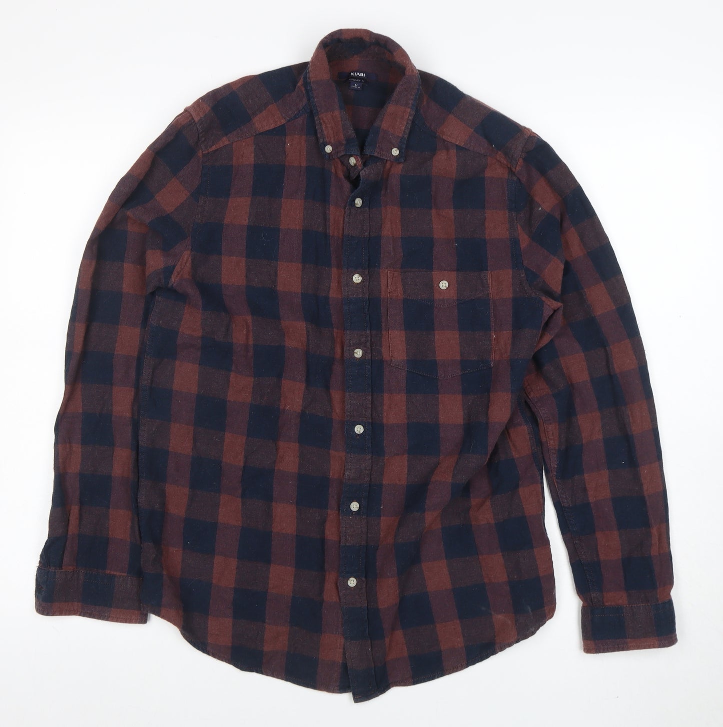 KIABI Men Brown Checked Flannel Long Sleeve Regular Fit Shirt Size M