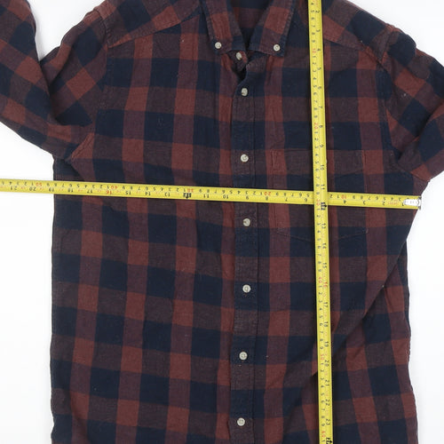 KIABI Men Brown Checked Flannel Long Sleeve Regular Fit Shirt Size M