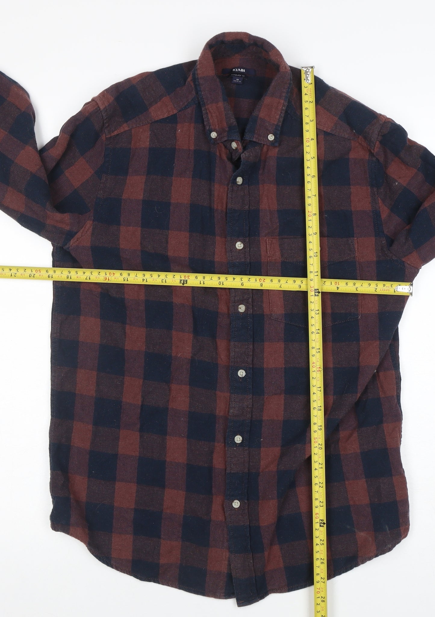 KIABI Men Brown Checked Flannel Long Sleeve Regular Fit Shirt Size M