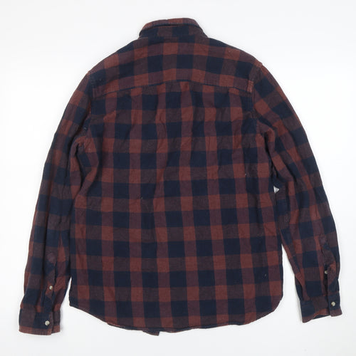 KIABI Men Brown Checked Flannel Long Sleeve Regular Fit Shirt Size M