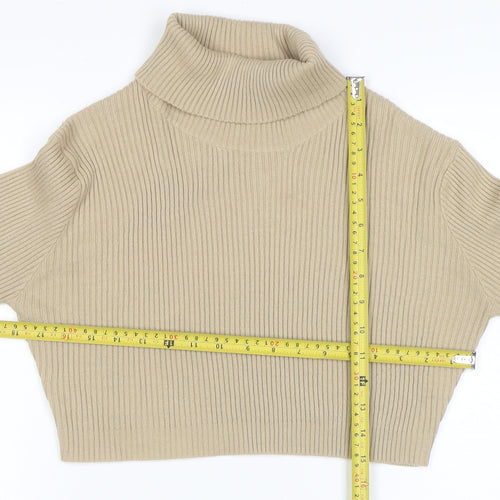 PrettyLittleThing Women’s Beige Roll Neck Ribbed Knit Jumper Size 14