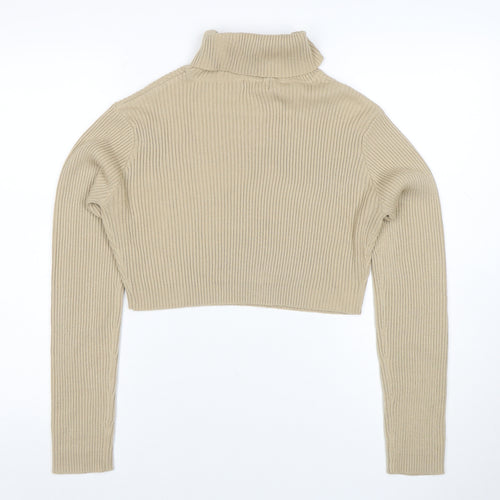 PrettyLittleThing Women’s Beige Roll Neck Ribbed Knit Jumper Size 14