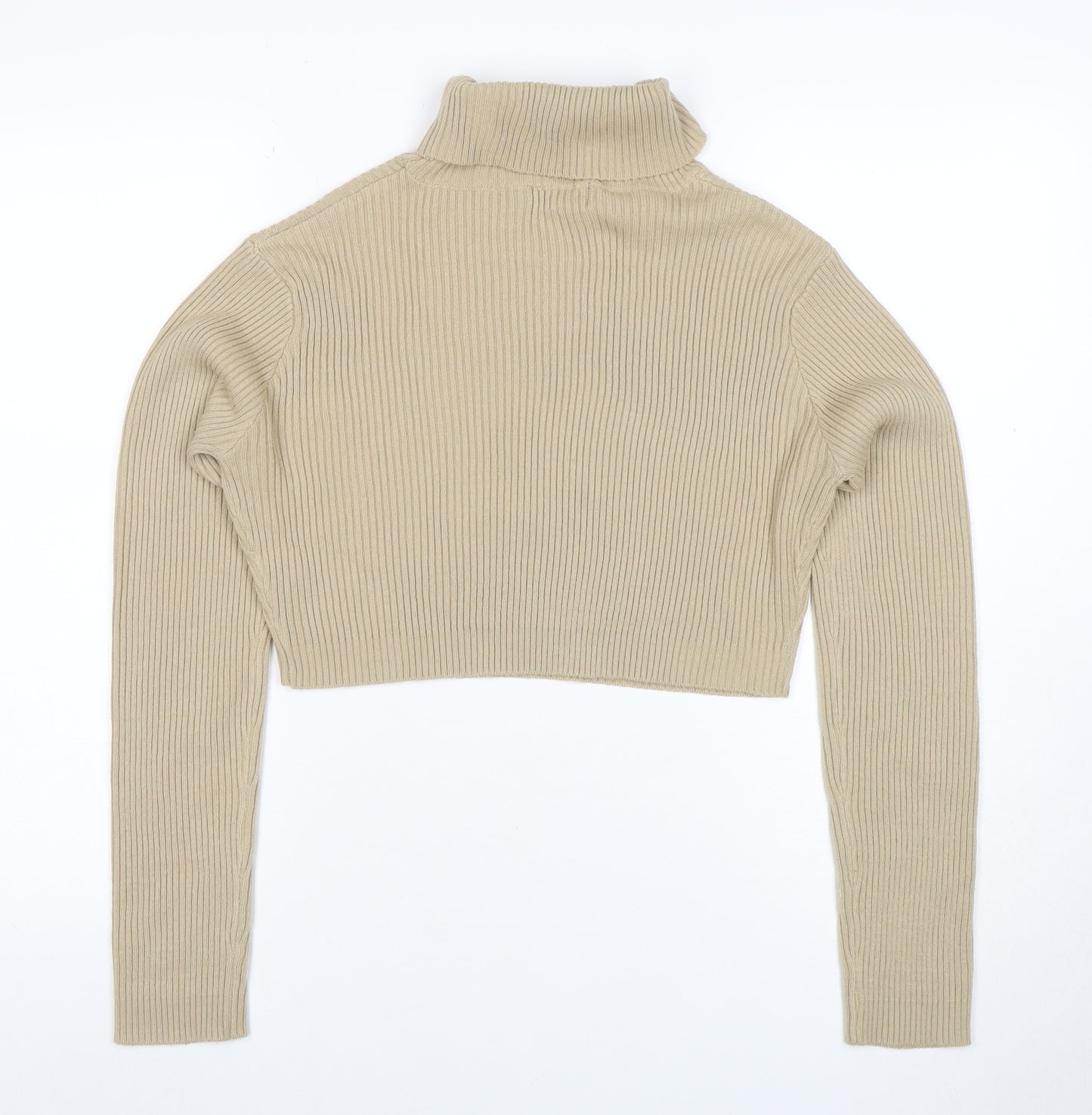 PrettyLittleThing Women’s Beige Roll Neck Ribbed Knit Jumper Size 14