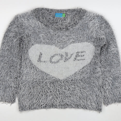 Koogoi Women Grey Fluffy Love Heart Pullover Jumper One Size