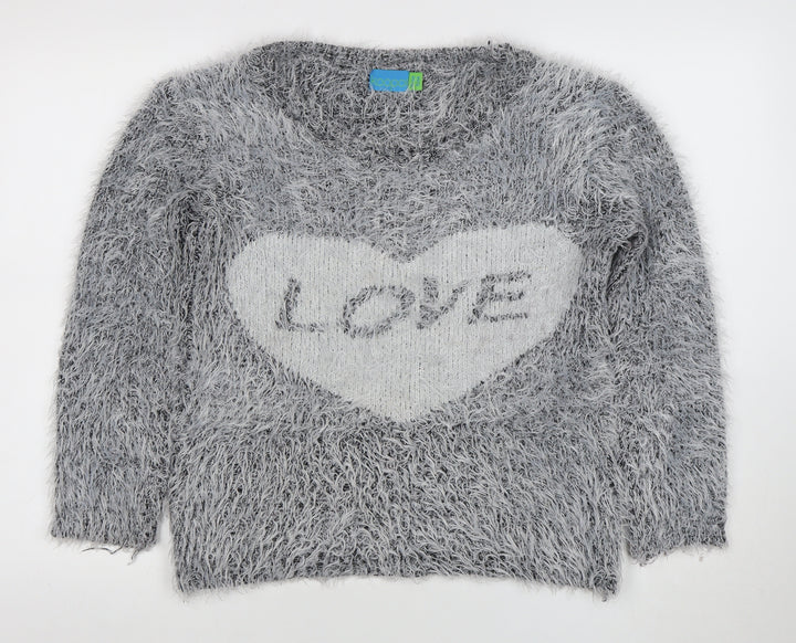 Koogoi Women Grey Fluffy Love Heart Pullover Jumper One Size