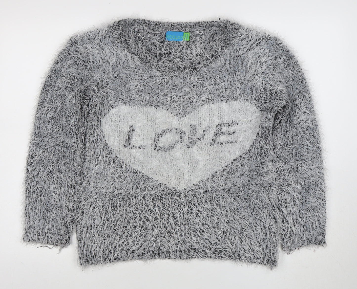 Koogoi Women Grey Fluffy Love Heart Pullover Jumper One Size