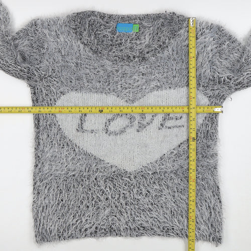 Koogoi Women Grey Fluffy Love Heart Pullover Jumper One Size