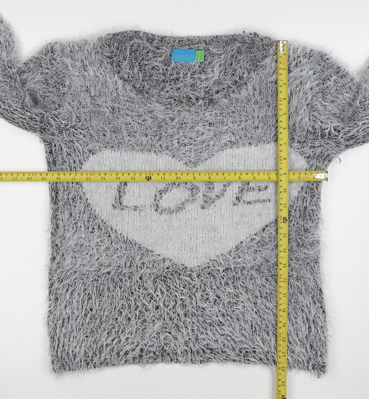 Koogoi Women Grey Fluffy Love Heart Pullover Jumper One Size
